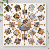 家族写真のコラージュ21の写真のかわいらしいホワイトゴールド スクエア壁時計