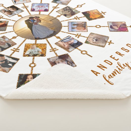 家族写真のコラージュ21の白信号の金ゴールド + 名前 シェルパブランケット (3/4)
