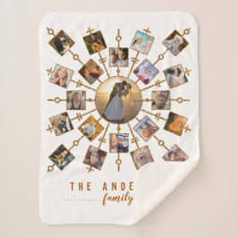 家族写真のコラージュ21の白信号の金ゴールド + 名前 シェルパブランケット