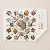 家族写真のコラージュ21の白信号の金ゴールド + 名前 シェルパブランケット (正面(横))