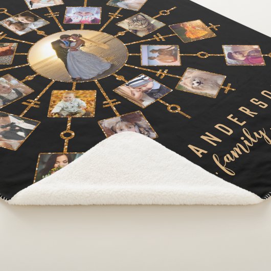 家族写真のコラージュ21の黒信号の金ゴールド + 名前 シェルパブランケット (3/4)