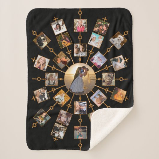 家族写真のコラージュ27の写真のかわいらしく黒い金ゴールド シェルパブランケット (正面)