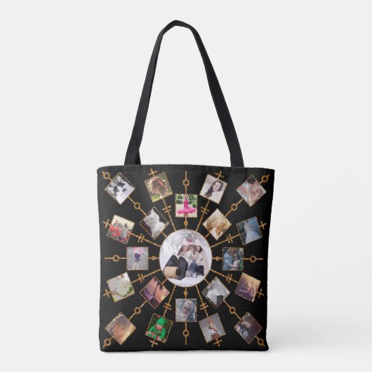 家族写真のコラージュ42の写真のかわいらしく黒い金ゴールド トートバッグ (裏面)