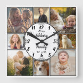 家族写真のコラージュ8のInstagramの写真の楕円形の名前 スクエア壁時計 (正面)