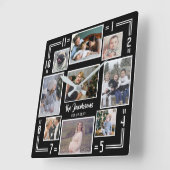 家族写真のコラージュ9 Picの白黒のストライプの名前 スクエア壁時計 (傾斜)