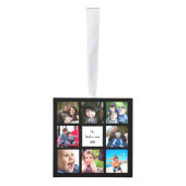 家族写真のコラージュ(白黒モダン) キューブオーナメント (右)