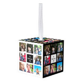 家族写真のコラージュ(白黒モダン) キューブオーナメント (裏面アングル)