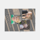 家族写真のコラージュ| 3つの写真タンおよび灰色 フリースブランケット (正面(横))