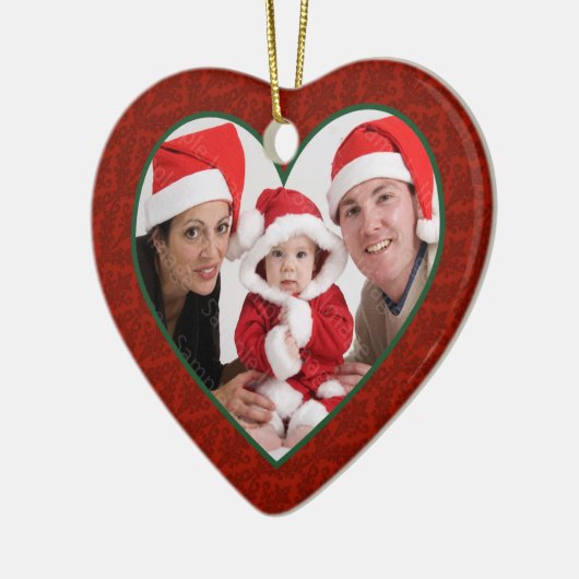 家族写真のハートフレームのクリスマスのオーナメント セラミックオーナメント (左)