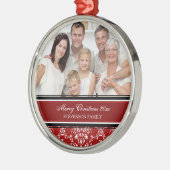 家族写真のメリークリスマスのオーナメントの赤 メタルオーナメント (左)