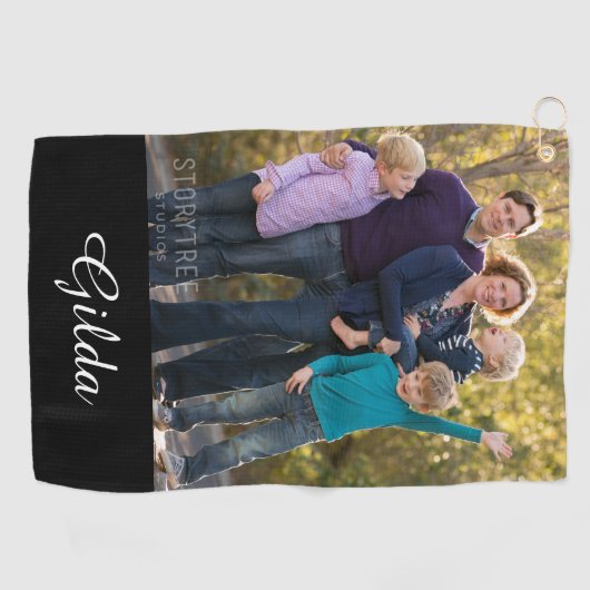 家族写真の原稿のモノグラムのな名前 ゴルフタオル (横)