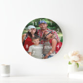 家族写真の夏休み文字 ラージ壁時計 (ホーム)