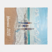 家族写真の夏休み旅行 フリースブランケット (正面(横))