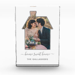 家族写真の家の形の引っ越し祝いパーティーの結婚祝い フォトブロック