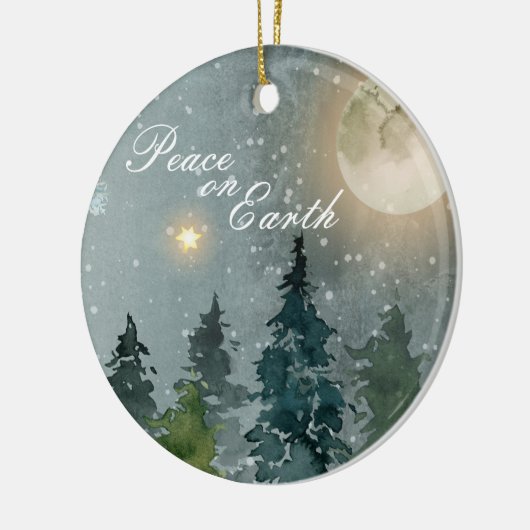 家族写真の平和の地球の水の色のクリスマス セラミックオーナメント (左)