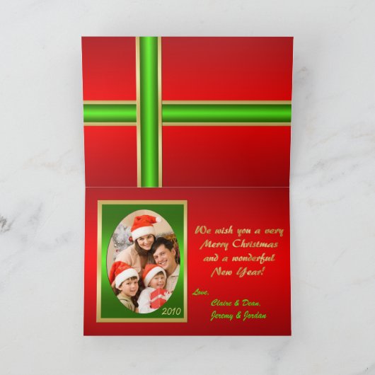 家族写真の挿入物が付いているクリスマスカード シーズンカード (内部)