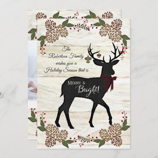 家族写真の素朴で白い木製の農家のクリスマス シーズンカード (正面/裏面)