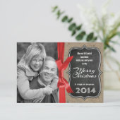 家族写真の黒板およびリボンのクリスマス 招待状 (スタンド正面)