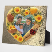 家族写真ひまわりクマ自然ハート枠 フォトプラーク (側面)