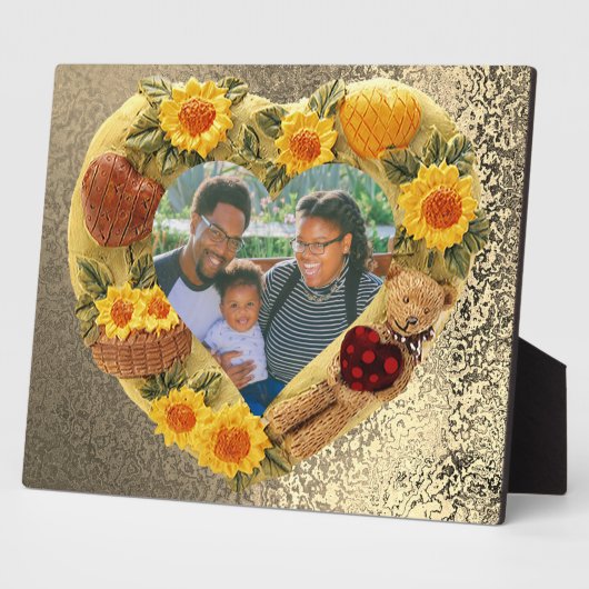 家族写真ひまわりクマ自然ハート枠 フォトプラーク (側面)