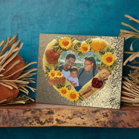 家族写真ひまわりクマ自然ハート枠 フォトプラーク (側面)