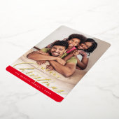 家族写真エレガント書道赤金ゴールド 箔シーズンカード (回転した状態)