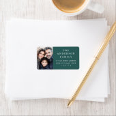 家族写真エレガント松グリーン差出人住所 ラベル (インサイチュ)