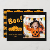 家族写真オレンジカボチャ黒ハロウィーンブー ノートカード (正面/裏面)