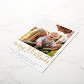 家族写真クリスマスおもしろい書道メリー赤 箔シーズンカード (回転した状態)