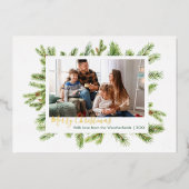 家族写真クリスマスウィンターパイン金ゴールド 箔シーズンカード (正面)