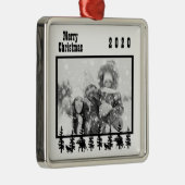 家族写真クリスマスウェスタンスタイル白黒 メタルオーナメント (右)
