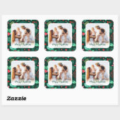 家族写真クリスマスウォーターカラーボタニカル スクエアシール (シート)