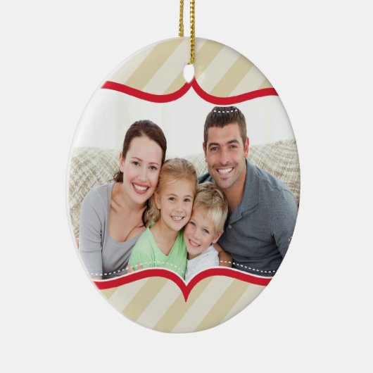 家族写真クリスマスオーナメント明はっきりしたるいストライプ セラミックオーナメント (右)