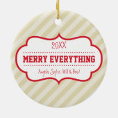 家族写真クリスマスオーナメント明はっきりしたるいストライプ セラミックオーナメント (裏面)