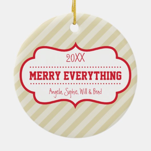 家族写真クリスマスオーナメント明はっきりしたるいストライプ セラミックオーナメント (裏面)