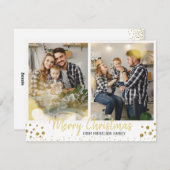 家族写真クリスマスカード金ゴールド紙吹雪カード シーズンカード (正面/裏面)