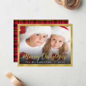 家族写真クリスマスゴールドフォイルスクリプトホリデー ノートカード (正面/裏面インサイチュ)