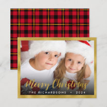 家族写真クリスマスゴールドフォイルスクリプトホリデー