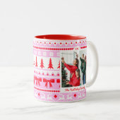 家族写真クリスマスセーターピンク&レッド ツートーンマグカップ (正面右)