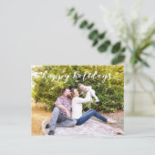 家族写真クリスマスハッピーホリデーズスノーフレーク ポストカード (スタンド正面)