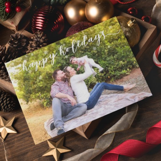 家族写真クリスマスハッピーホリデーズスノーフレーク ポストカード