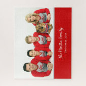 家族写真クリスマスパジャマパーソナライズされたレッド ジグソーパズル (縦)