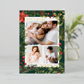 家族写真クリスマスホリデーズボタニカル金ゴールド 箔シーズンカード (立ち正面)