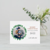 家族写真クリスマスモダンバラ金ゴールド 箔シーズンポストカード (立ち正面)