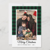 家族写真グリーンバッファロープレイドメリークリスマス カード (正面)