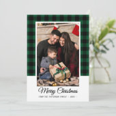 家族写真グリーンバッファロープレイドメリークリスマス カード (スタンド正面)