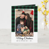 家族写真グリーンバッファロープレイドメリークリスマス カード (黄色い花)
