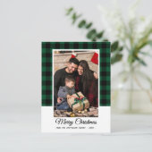 家族写真グリーンバッファロープレイドメリークリスマス ポストカード (スタンド正面)