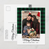 家族写真グリーンバッファロープレイドメリークリスマス ポストカード (正面/裏面)