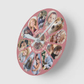 家族写真コラージピンク13カスタム花形 ラウンド壁時計 (傾斜)
